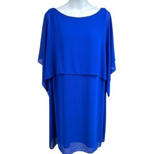 Jessica Howard Plus Size 22W Blue Chiffon Cape Overlay Dress
